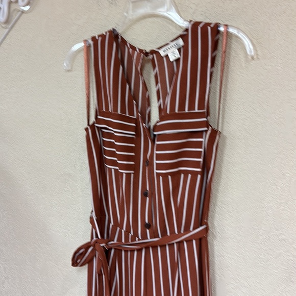 Monteau womans Rust pin striped Wide leg pant jumpsuit size small - Picture 4 of 8